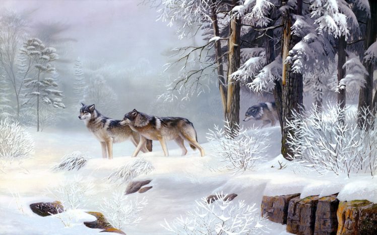 wolves, Winter HD Wallpaper Desktop Background