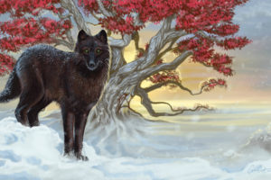 wolves, Painting, Art, Snow, Animals