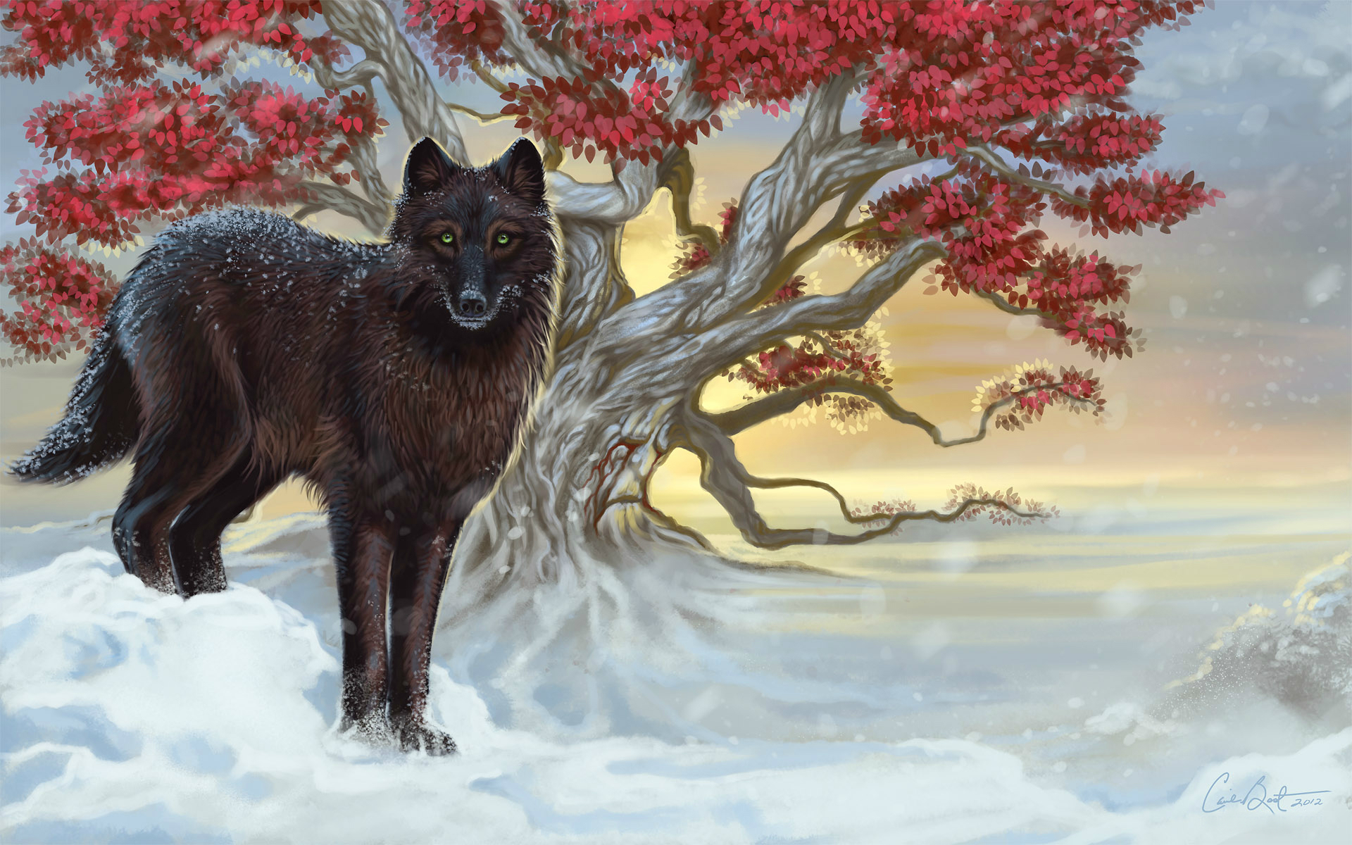wolves, Painting, Art, Snow, Animals Wallpaper
