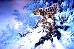 winter, Snow, Nature, Landscape, Art, Artwork, Fantasy, Leopard