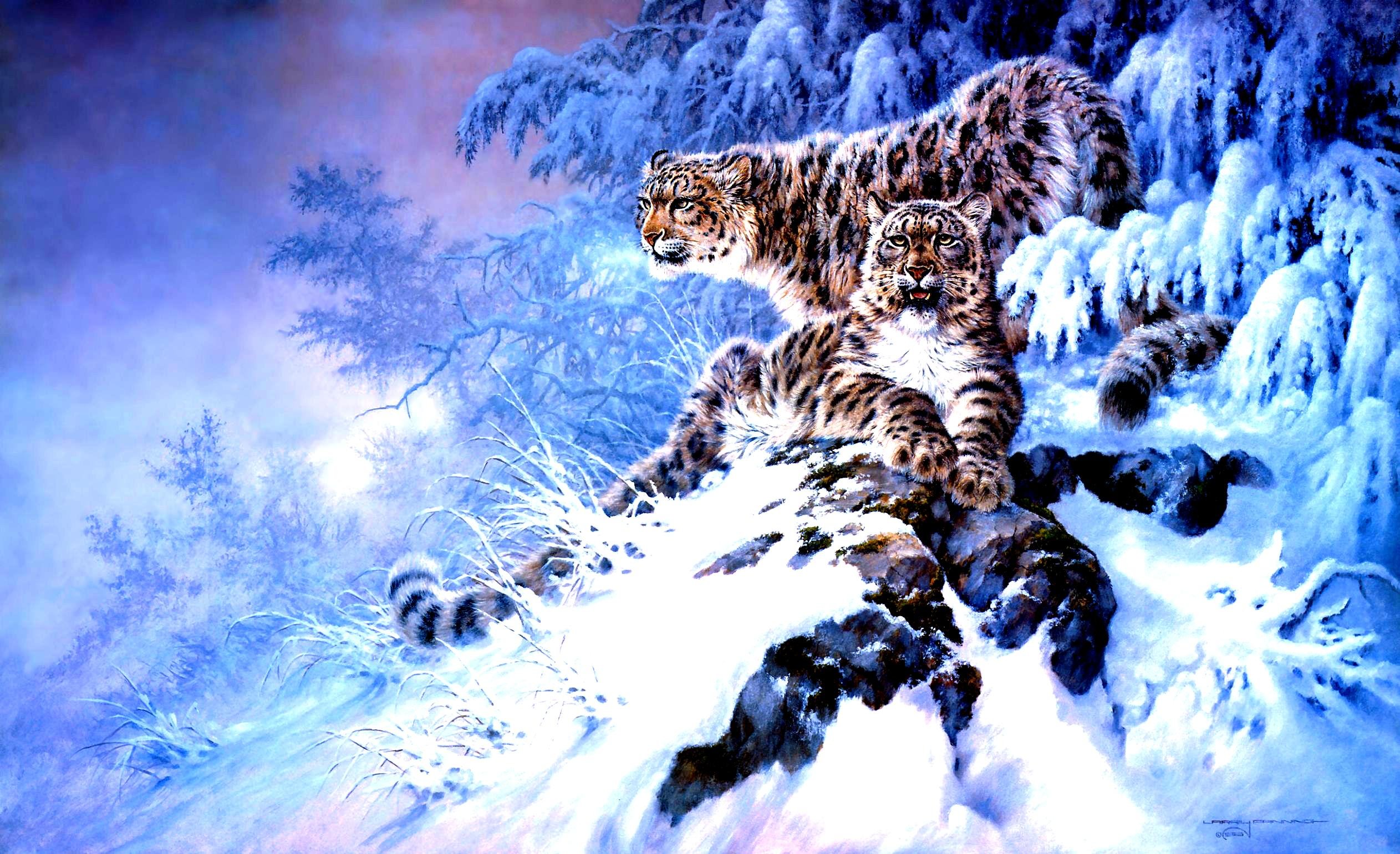 winter, Snow, Nature, Landscape, Art, Artwork, Fantasy, Leopard Wallpaper