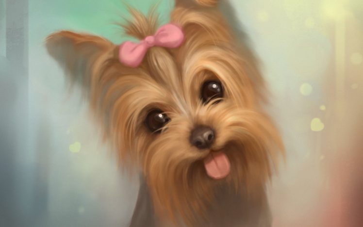 art, Bow, Puppy, Dog, Tongue HD Wallpaper Desktop Background
