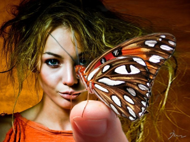 women, Butterflies HD Wallpaper Desktop Background