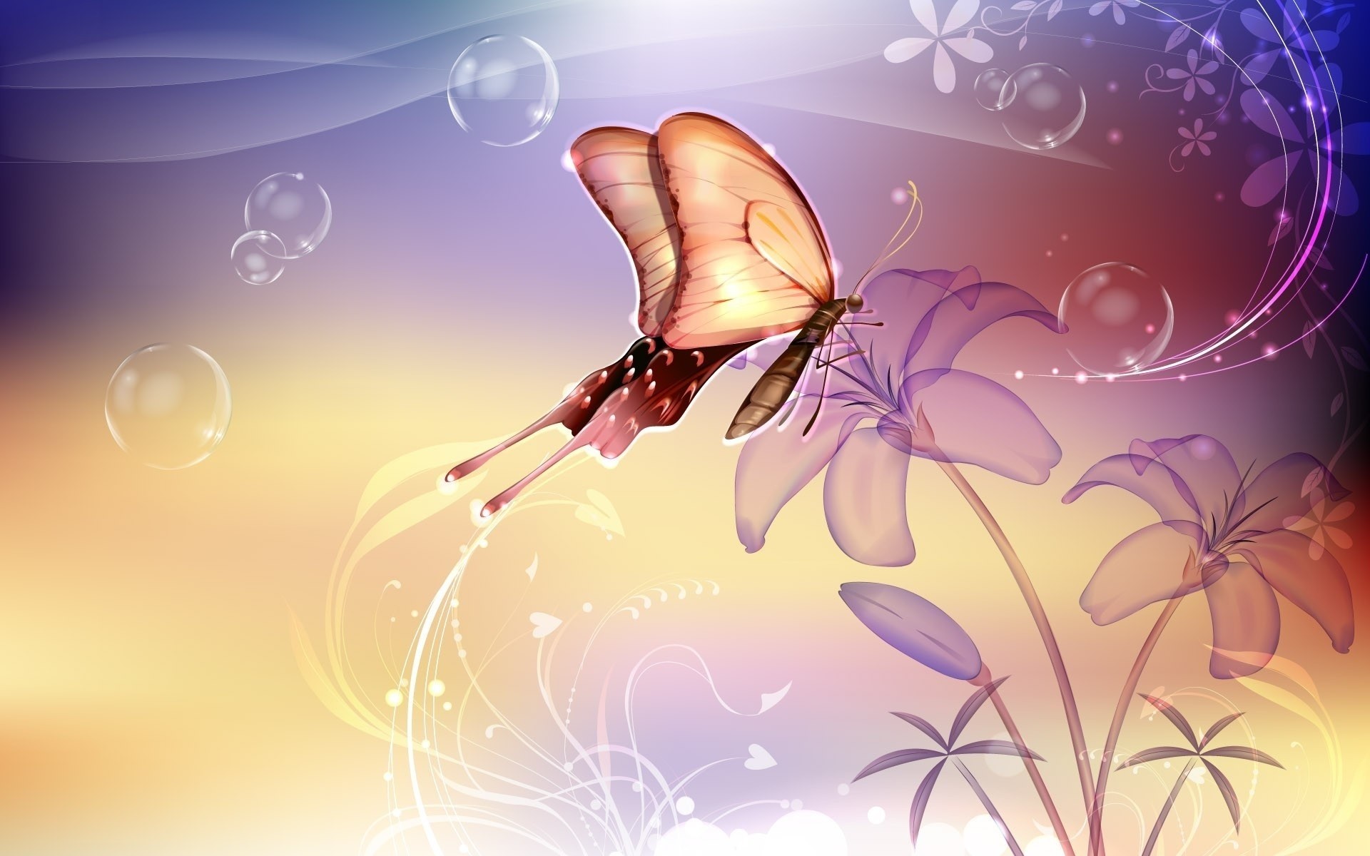 multicolor, Flowers, Digital, Art, Artwork, Butterflies Wallpaper