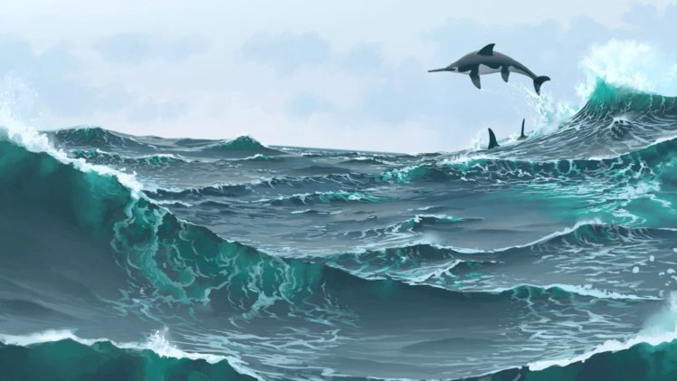 dolphin, Ocean, Sea, Wave, Artwork HD Wallpaper Desktop Background