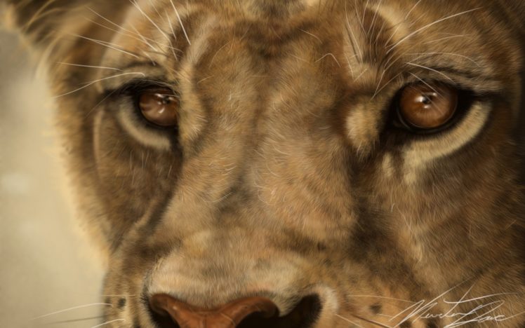 whiskers, Wild, Macro, Lion, Snout, Predator, Cat, Art, Lion, Painting HD Wallpaper Desktop Background