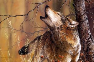 animals, Wolves, Wolf, Artistic, Paintings, Howl, Nature, Trees, Forests