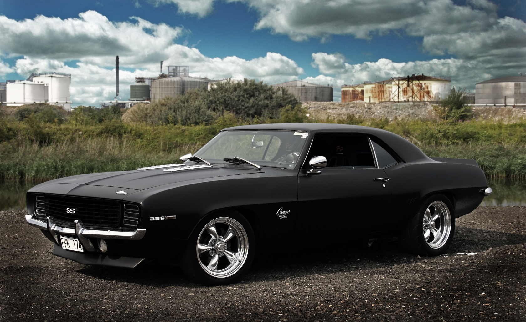 ss, Camaro, Vehicles, Cars, Auto, Chevy, Chevrolet, Muscle, Hot, Rod, Classic, Retro, Old, Wheels, Cg, Digital, Manipulation, Roads, Street, Landscapes, Sky, Clouds, Architecture, Buildings, Tuning Wallpaper