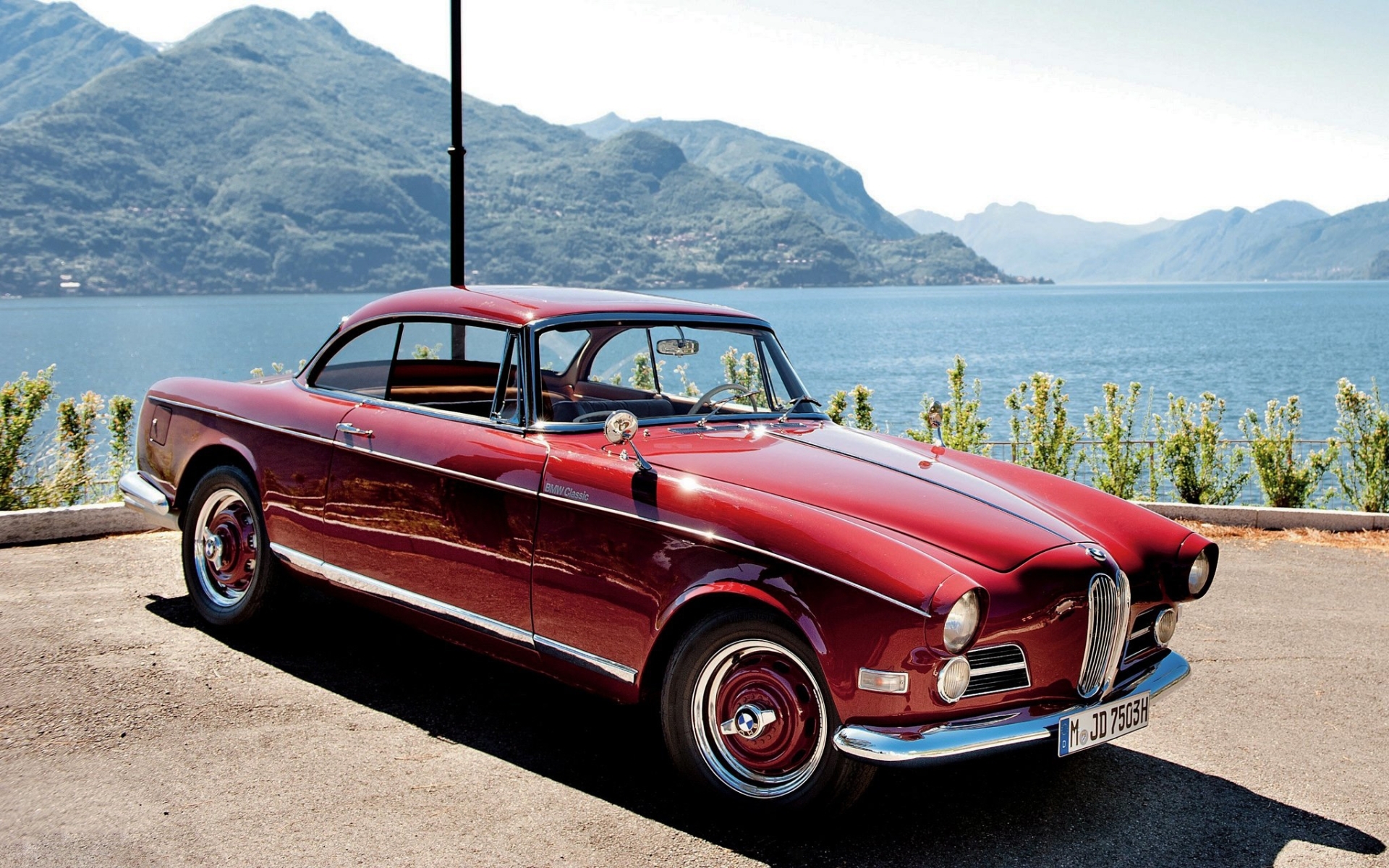 1956, Bmw, 503, Coupe, Retro, Vehicles, Cars, Auto, Old, Classic, Wheels, Red, Chrome, Scenic, Mountains, Hills, Lakes, Water, Ba Wallpaper