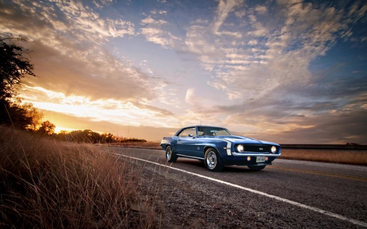 1969, Chevy, Camaro, Ss, Vehicles, Cars, Tetro, Classic, Old, Roads, Sunset, Sunrise, Sky, Clouds, Lights, Wheels, Chevrolet, Auto HD Wallpaper Desktop Background