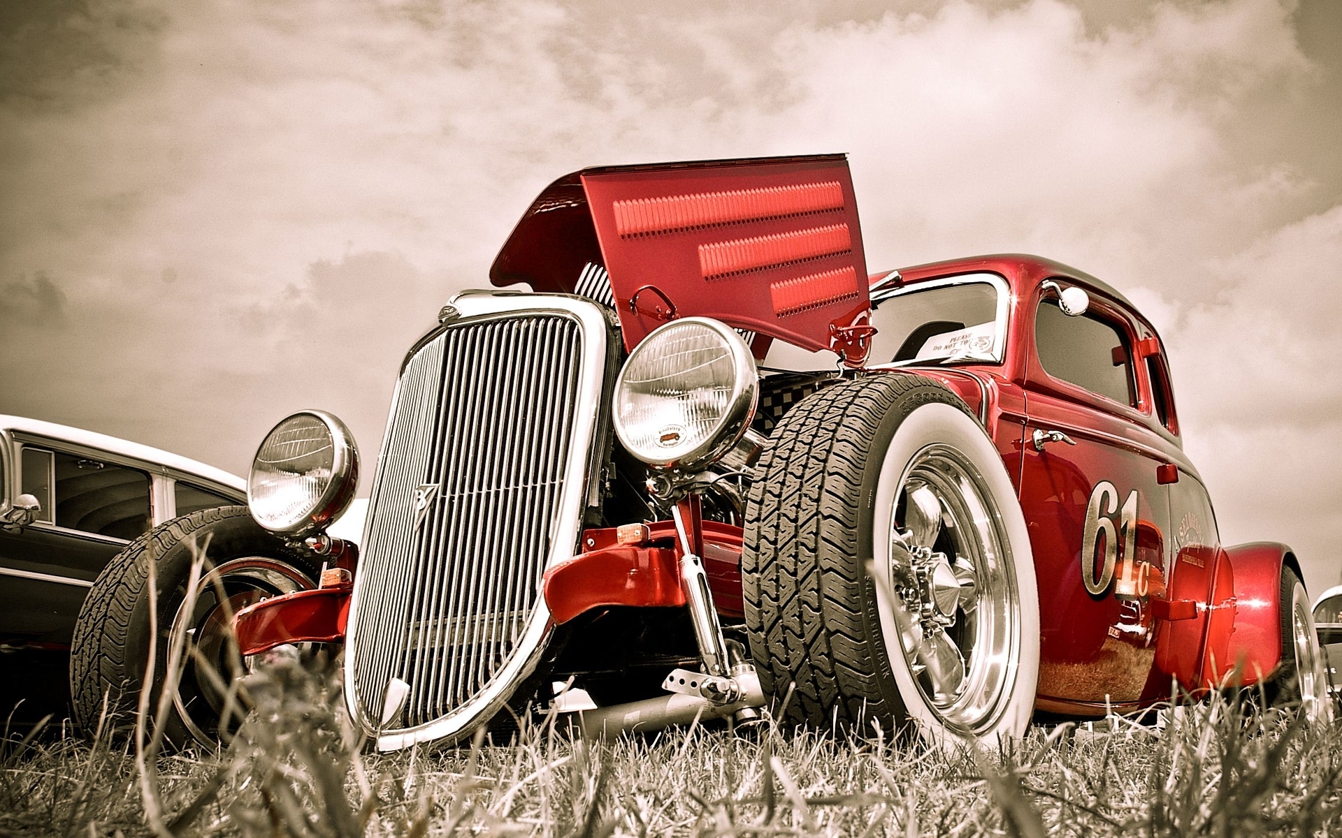 vehicles, Cars, Auto, Hdr, Hot, Rod, Rat, Classic, Retro, Old, Stance, Candy, Chrome, Wheels, Grill, Lights, Sky, Clouds Wallpaper