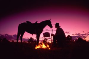 horses, Cowboy, People, Sunset, Fire