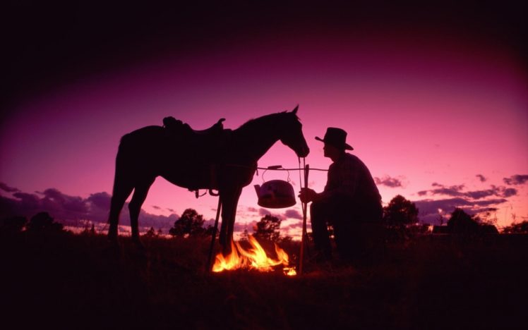 horses, Cowboy, People, Sunset, Fire HD Wallpaper Desktop Background