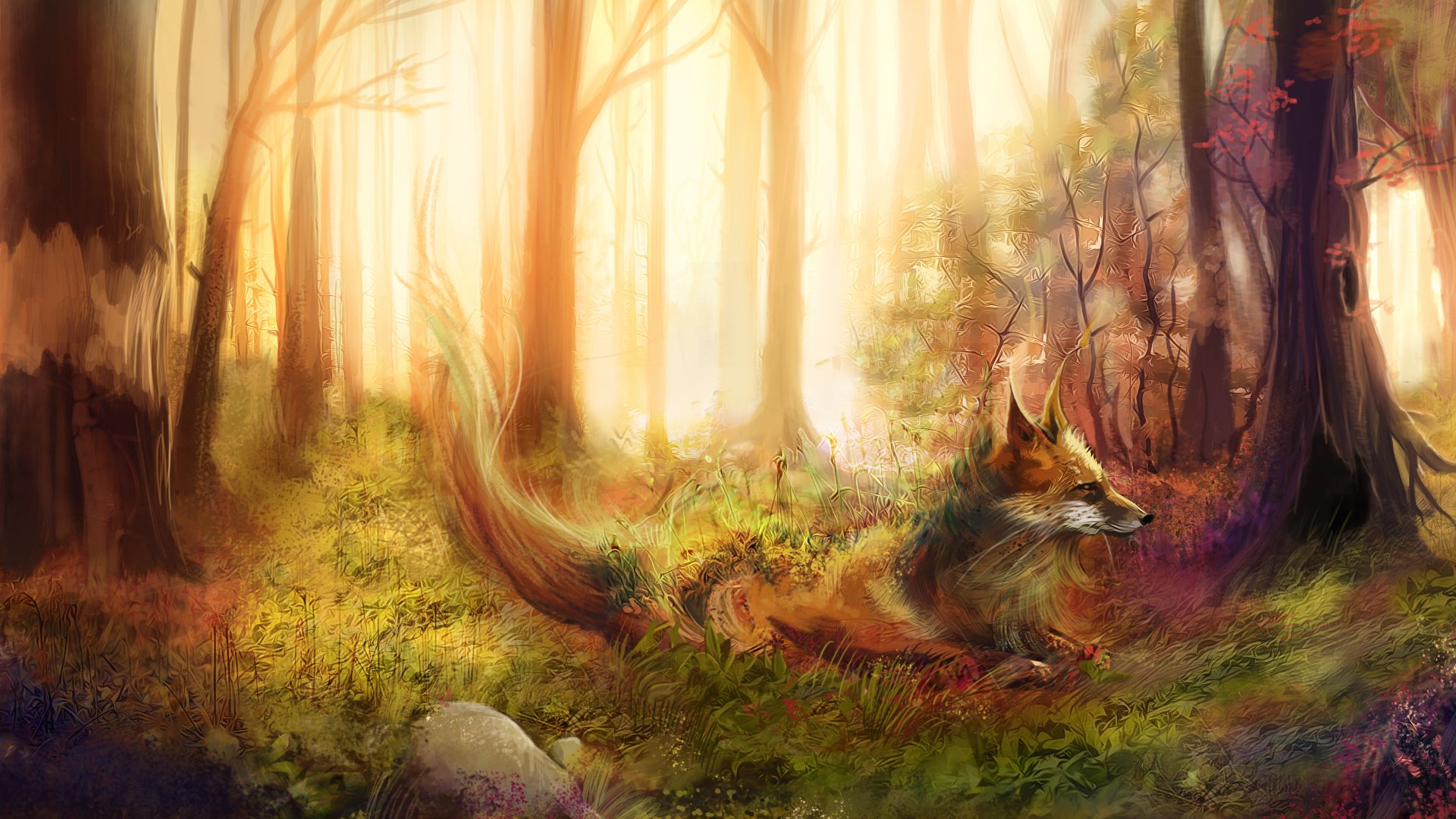 foxes, Painting, Art, Forest, Animals, Fox Wallpapers HD / Desktop and