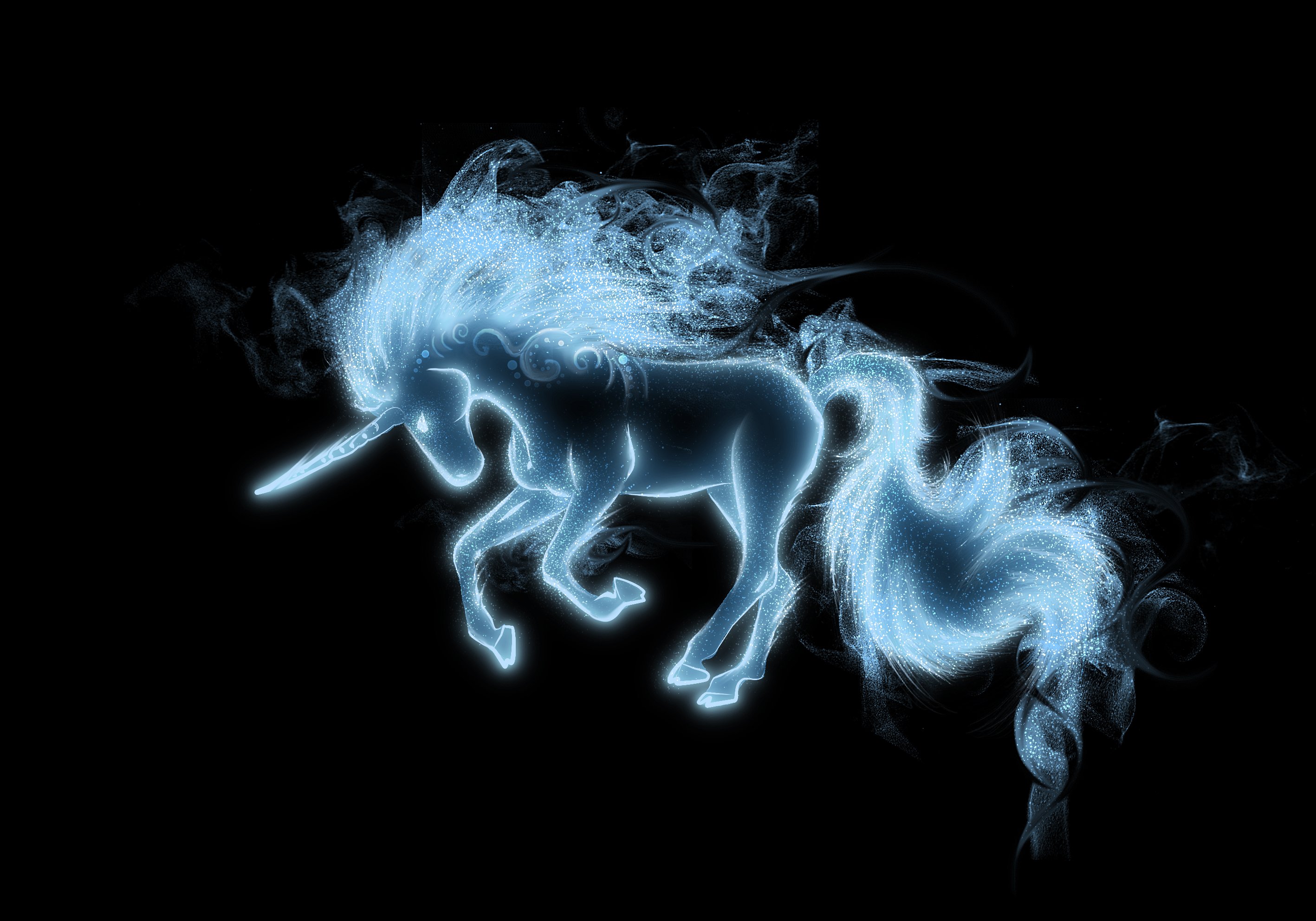 Black Background Griva Unicorn Tail Blue Magic Wallpapers Hd Desktop And Mobile Backgrounds