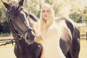 horse, Animal, Girl, Blonde, White, Dress