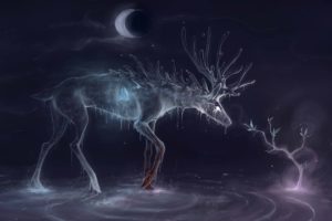 animal,  , Artistic, Moon, 3d, Winter, Fantasy