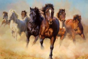 art, Horses, Group, Animal