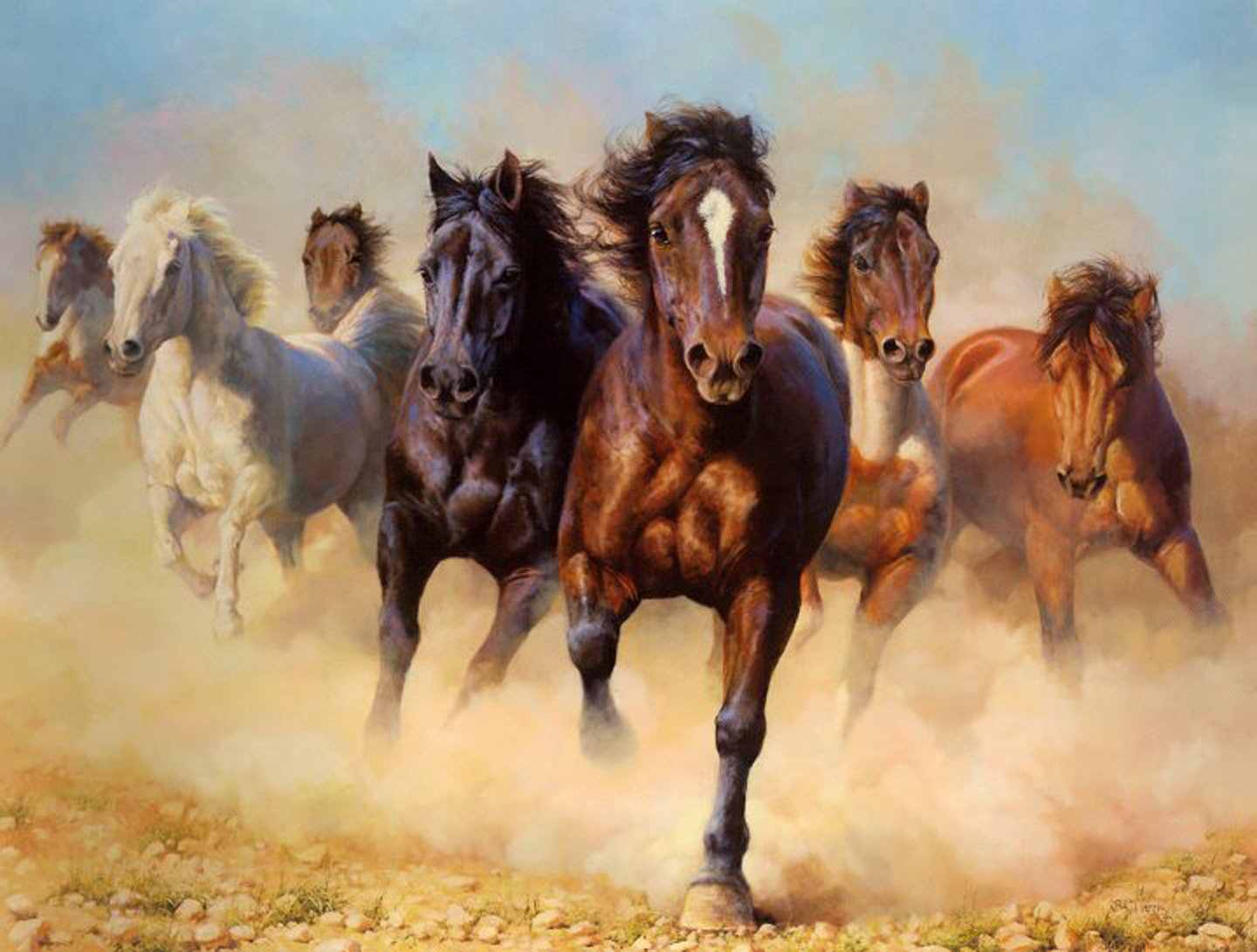 art, Horses, Group, Animal Wallpaper