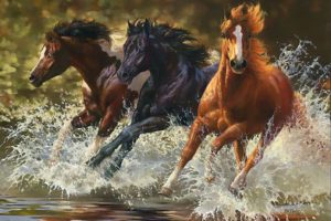art, Horses, Group, Animal, Water