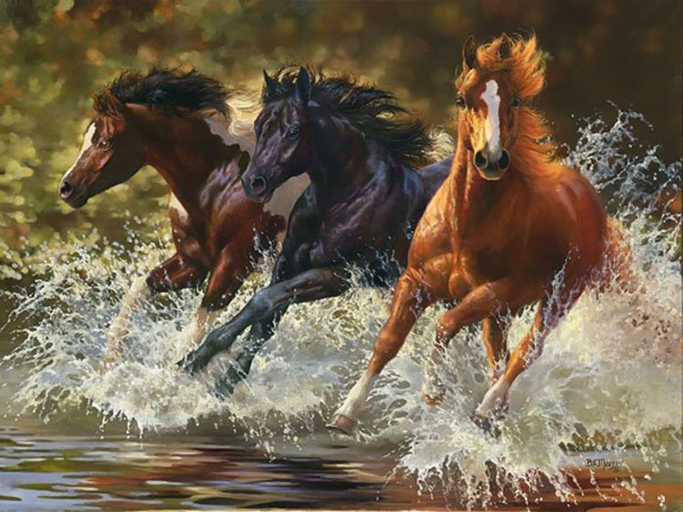 art, Horses, Group, Animal, Water HD Wallpaper Desktop Background