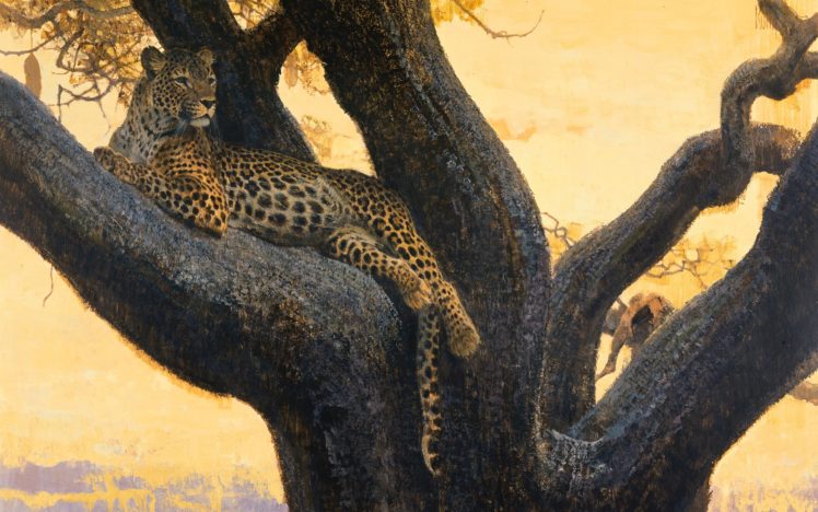 painting, Art, Cheetah, Tree, Animal HD Wallpaper Desktop Background