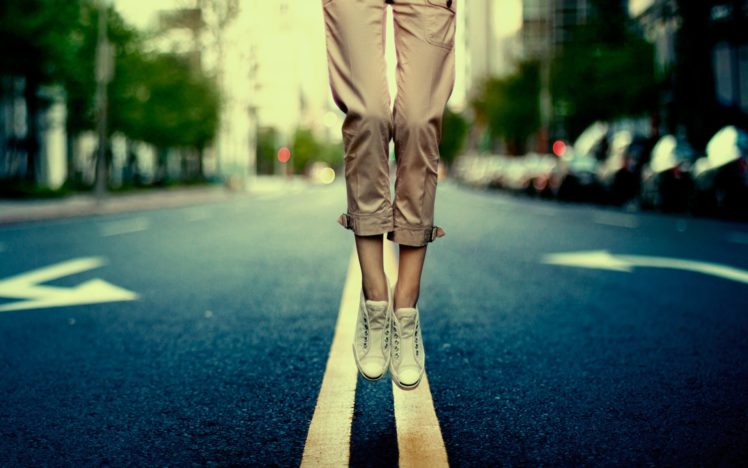 streets, Jumping, Fly, Shoes, Roads, Happiness, Sneakers HD Wallpaper Desktop Background