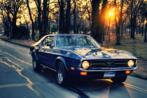 sunset, Sunrise, Trees, Ford, Roads, Ford, Mustang, Driving, Old, Cars, Feeling