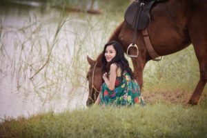 horse, Asian, Grass, Girls, Animals