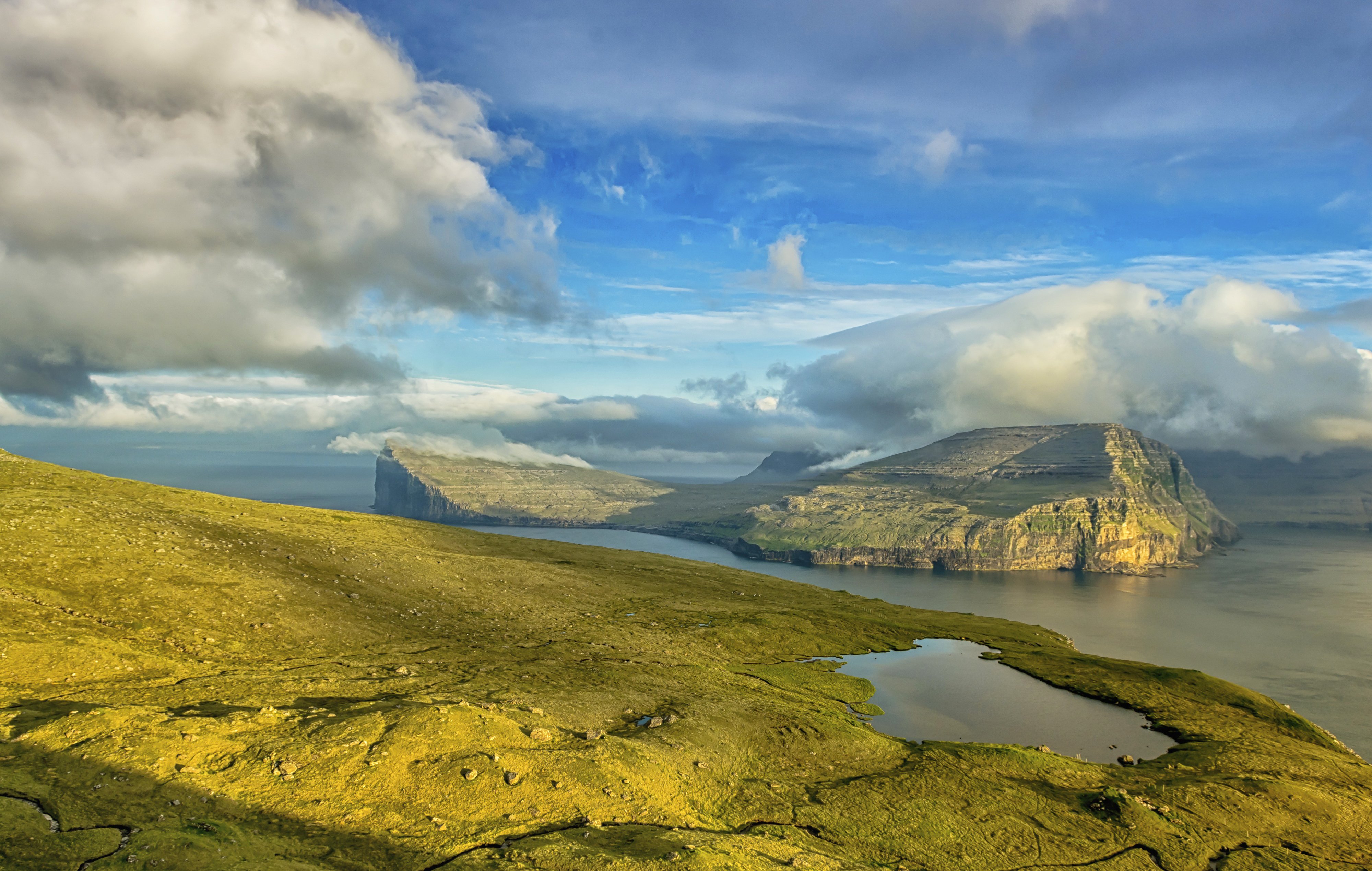 scenery, Denmark, Coast, Island, Sky, Clouds, Klaksvik, Faroe, Islands, Nature, Wallpapers Wallpaper
