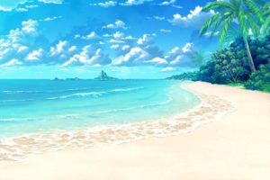 island, Art, Palm, Trees, Beach, Tropics, Clouds, Sea