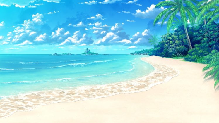 island, Art, Palm, Trees, Beach, Tropics, Clouds, Sea HD Wallpaper Desktop Background