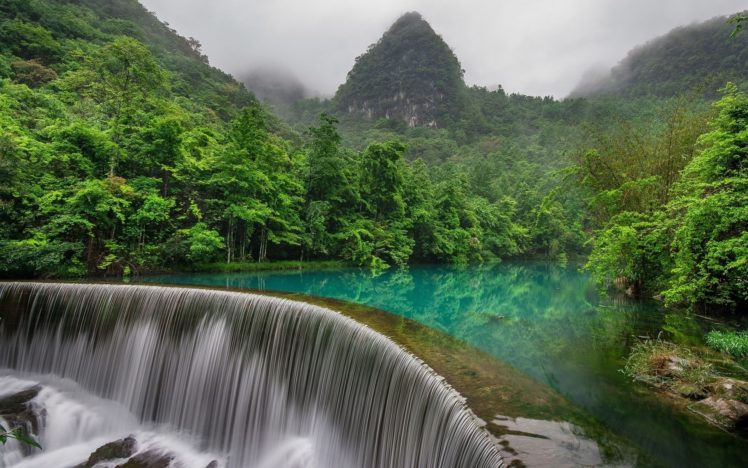 or, The, Mountains, Guizhou, Wood, China, River, Waterfall, Libo, County, China HD Wallpaper Desktop Background