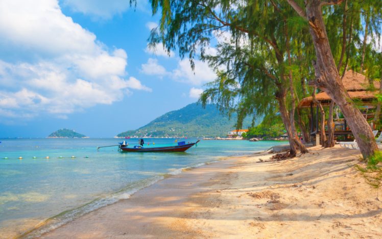beautiful, Tropical, Sea, Thailand, Sky, Beach, Koh, Tao, Boat, Nature, Landscape, Sand, Trees HD Wallpaper Desktop Background