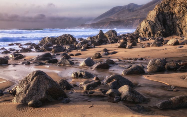 sand, Rocks, Waves, Sea, Rocks, Coast, Beach, Sky HD Wallpaper Desktop Background