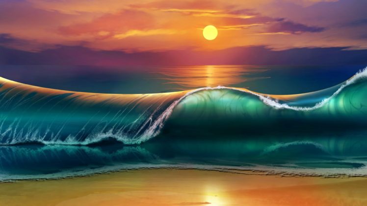 sea, Waves, Sunse HD Wallpaper Desktop Background