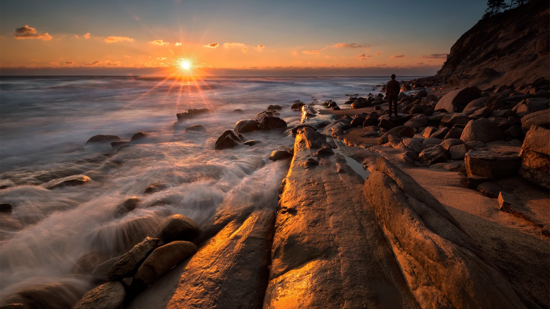 , Nature, Landscape, Beauty, Beach, Blue, Sunset, Sky, Clouds, Rocky Wallpaper