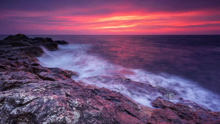 , Nature, Landscape, Beauty, Beach, Red, Sunset, Sky, Clouds, Rocky HD Wallpaper Desktop Background