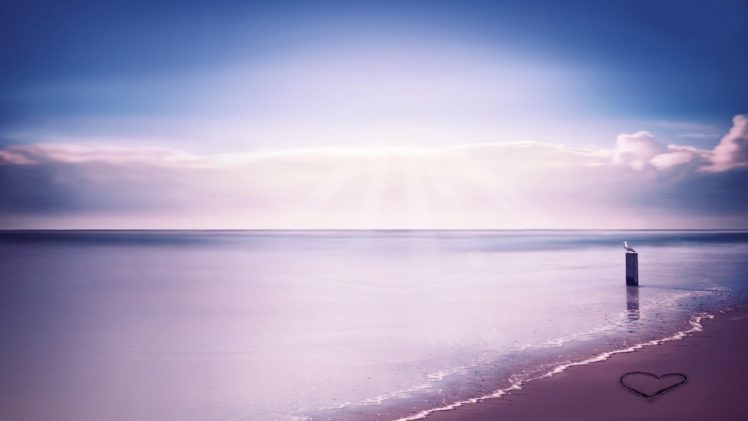 heart, Beach, Sky, Sea, Ocean HD Wallpaper Desktop Background