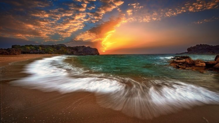 playa, Mar, Naturaleza, Cielo, Rojo HD Wallpaper Desktop Background