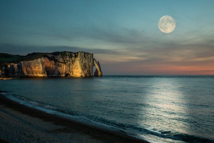 playa, Noche, Mar, Naturaleza, Luna HD Wallpaper Desktop Background