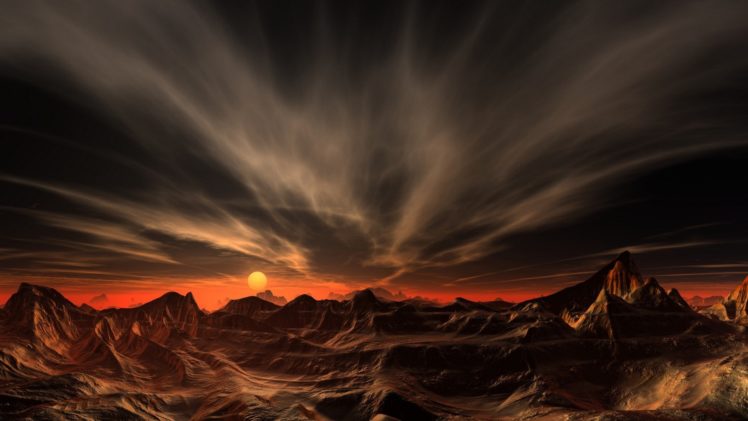 ocaso, Desierto, Nubes, Montay HD Wallpaper Desktop Background