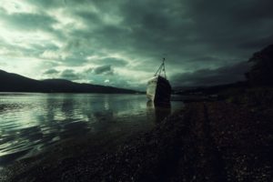 landscape, Nature, Ship, Wreck, Mountains, Water, River, Storm