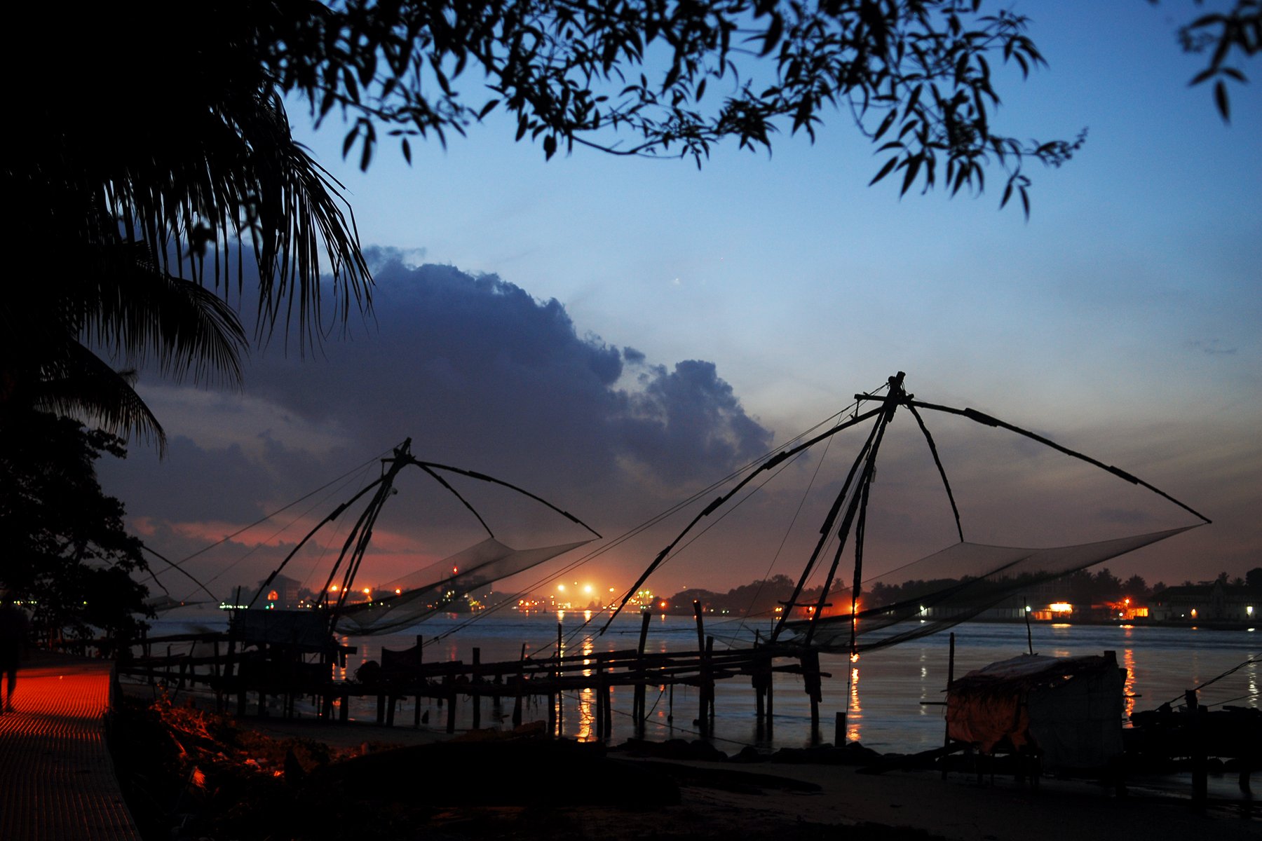 kochi, Kerala, Blues, Back, Water, Lagoons, Sunset, Beach, Ship, Channels, Chinese, Nets, Skyscraper, Water, City,  7 Wallpaper