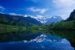 water, Mountains, Clouds, Landscapes, Nature, Trees, Lakes, Blue, Skies