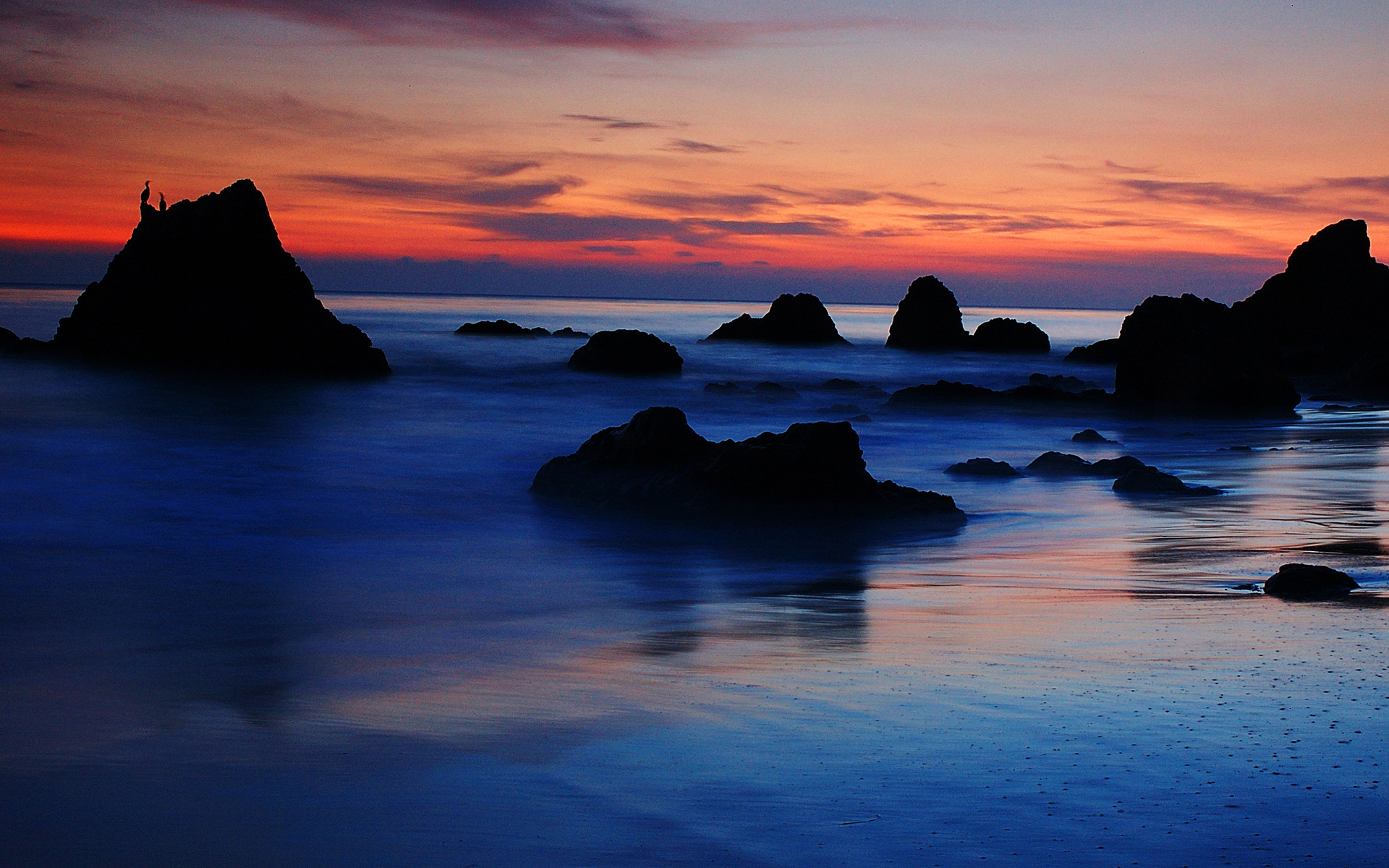 malibu, Sunset, Sea, Rocks, Landscape Wallpaper