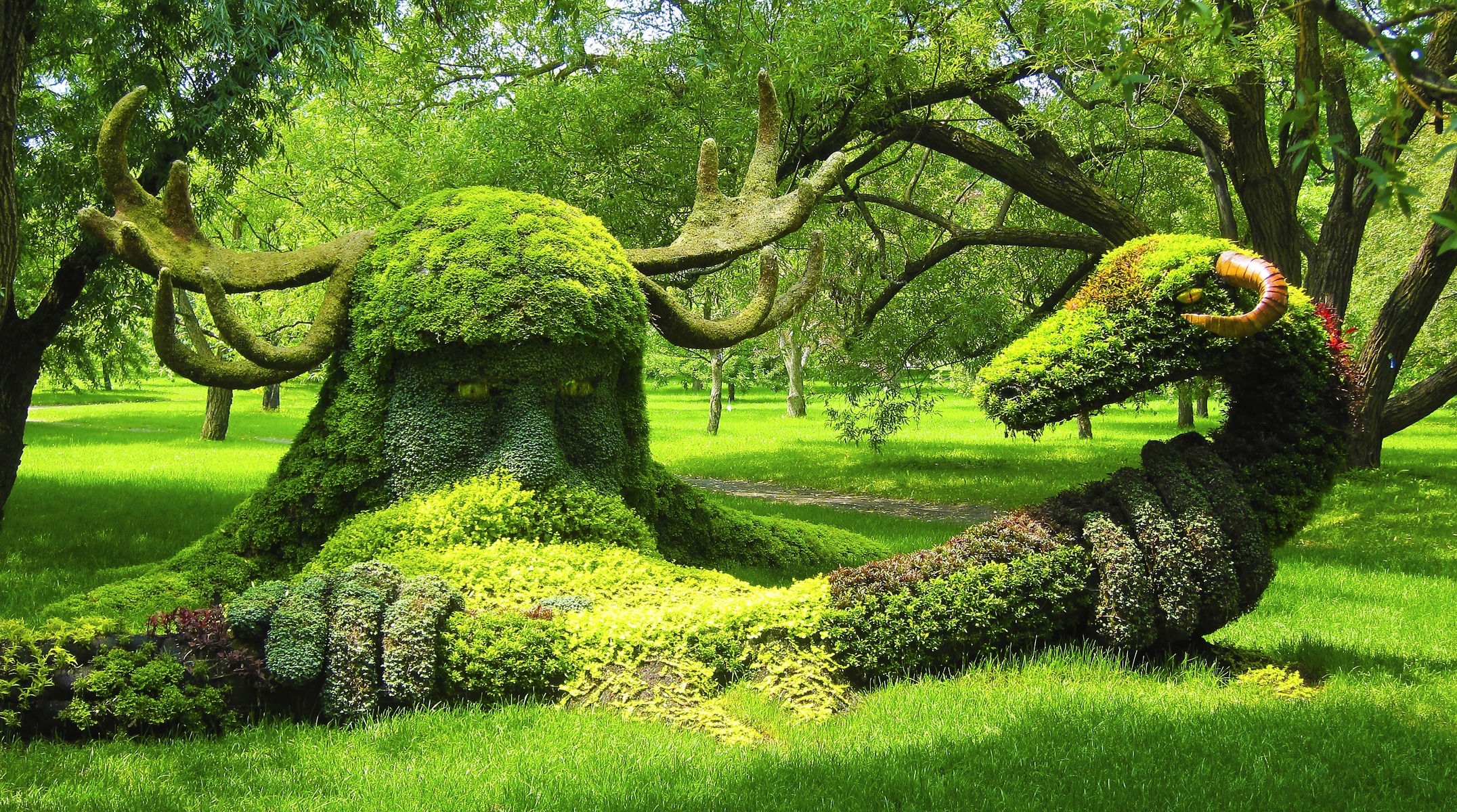 montreal, Botanical, Garden, Montreal, Canada, Viging, Snake, Composition, Trees, Horn, Park Wallpaper