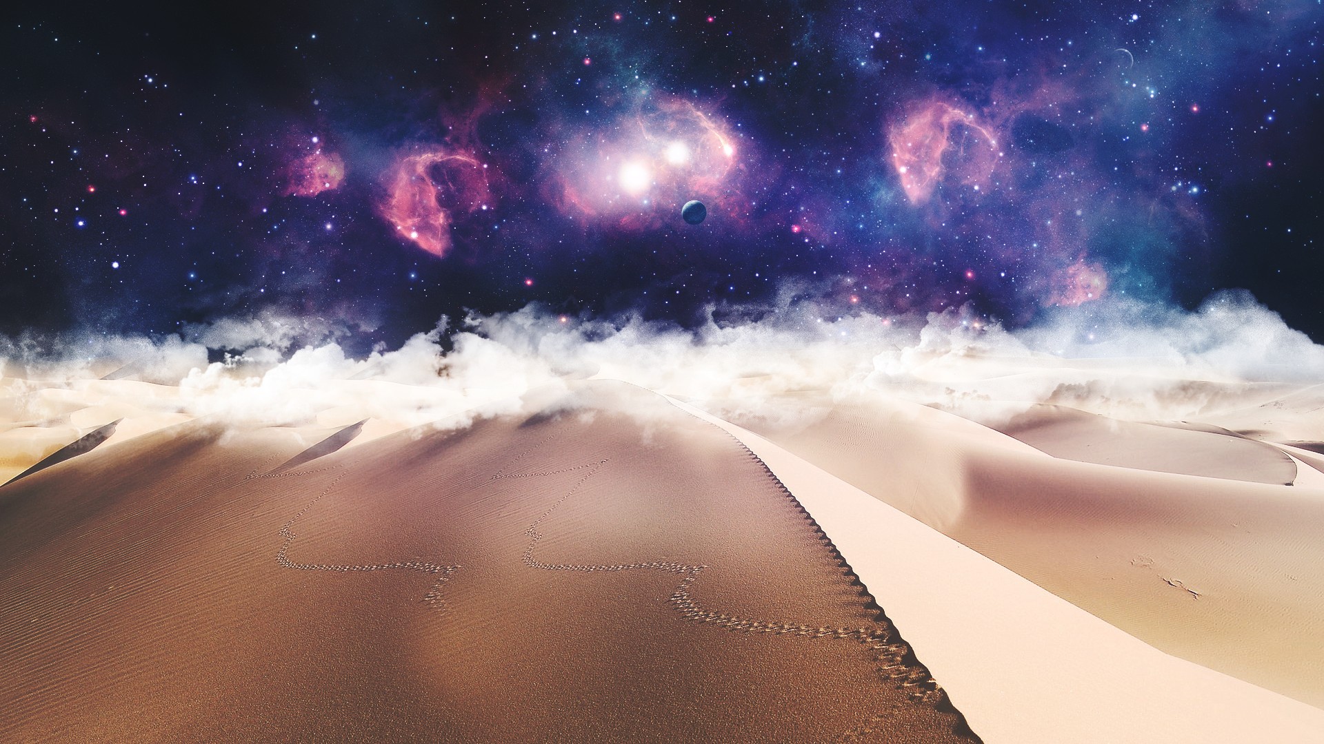 desert, Night, Stars, Clouds, Nebula Wallpaper