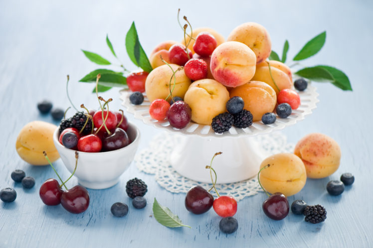 peaches, Cherries, Blueberries, Blackberries, Apricots, Fruit, Berries HD Wallpaper Desktop Background