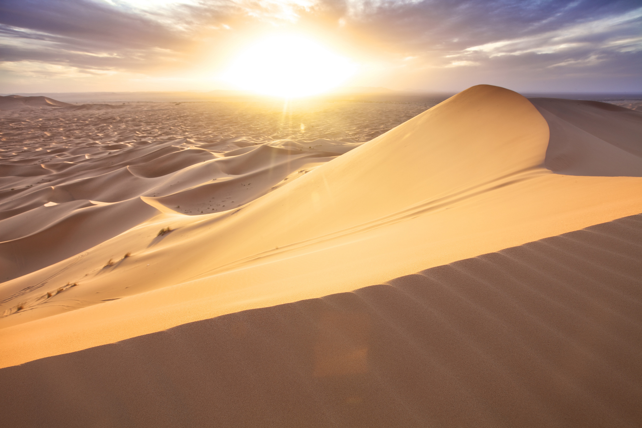 morocco, Desert, Sand, Dunes, Sun, Clouds Wallpaper